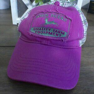 John Deere Pink Distressed Trucker Hat Quality Farm Equipment Mesh